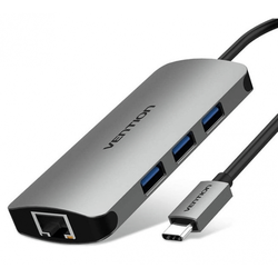 Vention USB C Multi-function 4 in 1  Docking Station USB-C to HDMI/VGA/USB 3.0/PD 0.15M Gray Aluminum Alloy Type - TOAHB